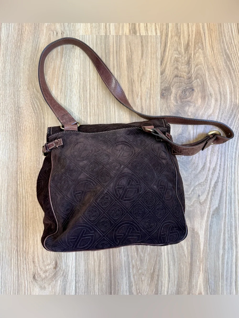 Francesco Biasia Embossed Brown Leather Shoulder Crossbody Bag